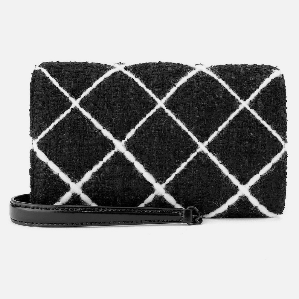Tory Burch Willa Black and White Tweed Crossbody Flap Bag - Picture 3 of 11